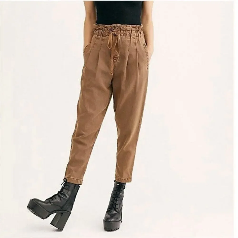 Free People Margate Pleated Trousers Tamarind Brown Size Med High Rise Boho